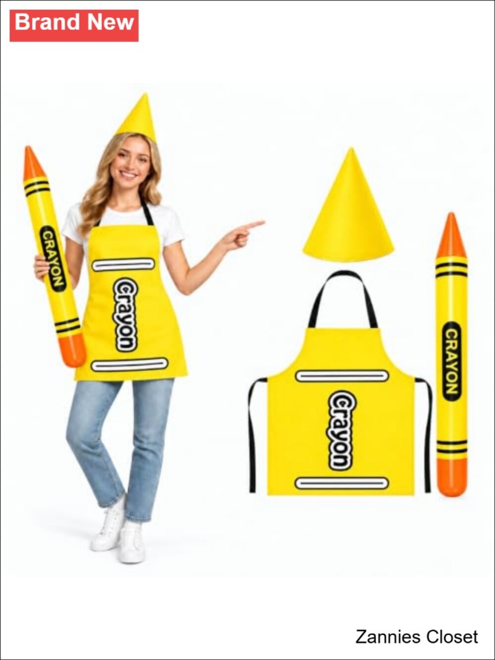 👻 Adult Crayon Costume Set Inflatable Crayon Prop Apron Cone Hat Halloween